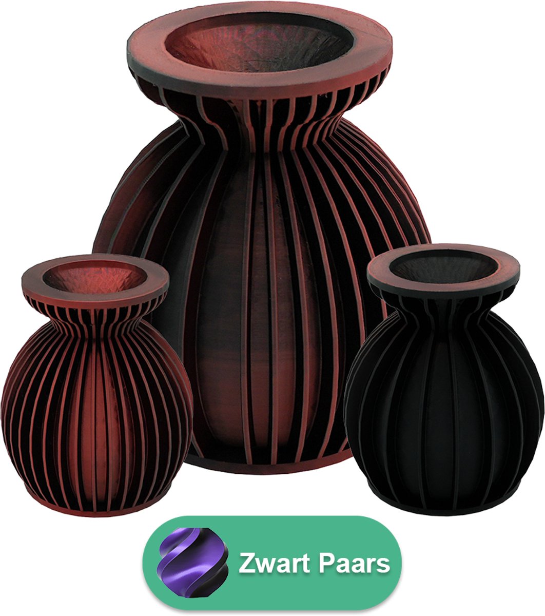 Lovora Elin moderne vaas – Decoratieve vaas - Zwart / Paars - 3d geprinte vaas – geschikt voor droogbloemen - 34CM