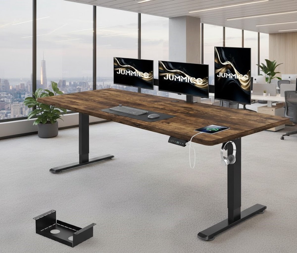 Elektrisch Zit-Sta Bureau 160x80 cm – In Hoogte Verstelbaar Bureau met USB, Kabelgoot & Geheugenfunctie – Ergonomisch Staand Bureau voor Thuis & Kantoor – Vintage Bruin A-Furniture