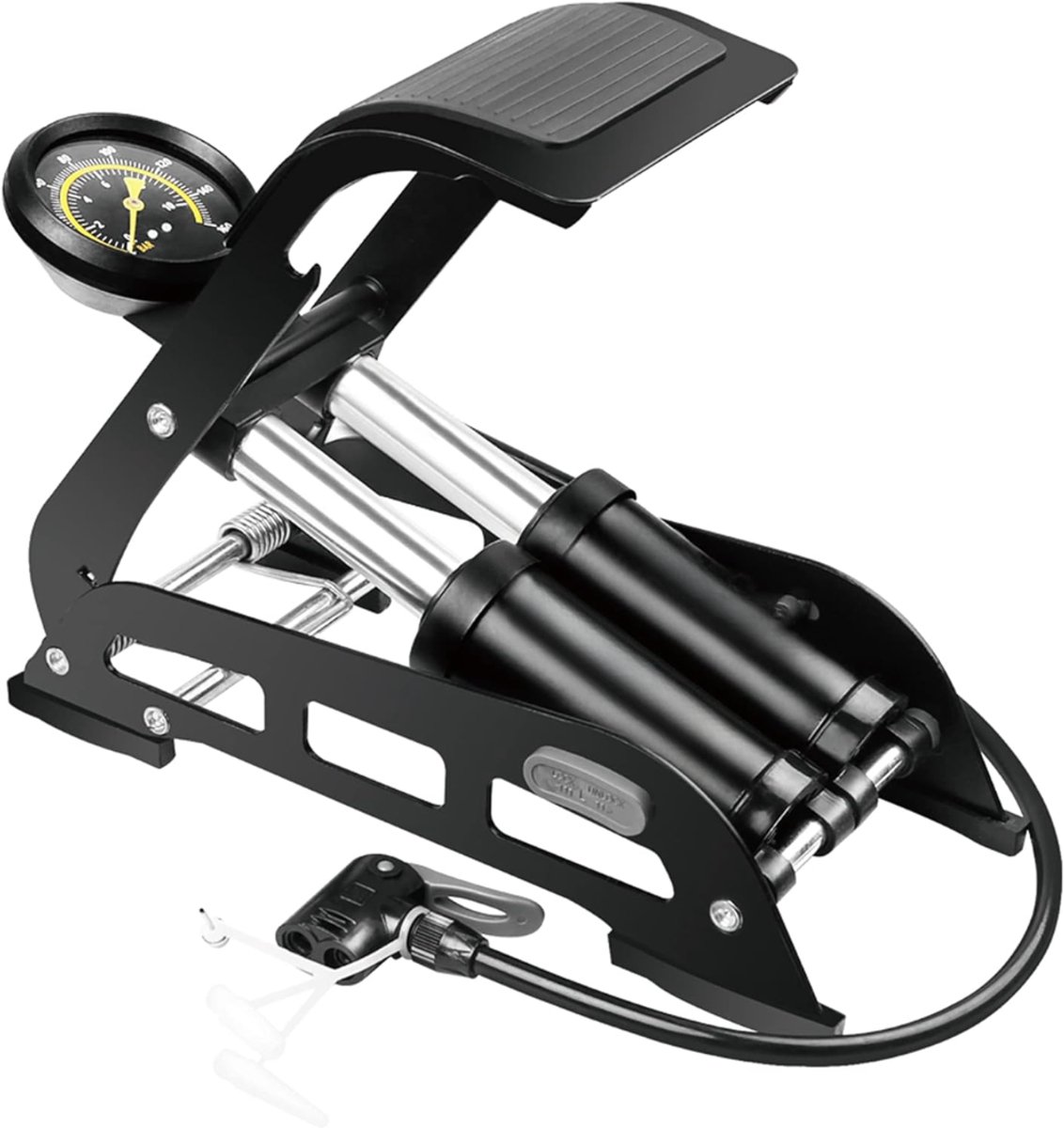 Aura® Fietspomp met Drukmeter - Fietspomp Klein - Fietspomp Handmatig - met Hoge Druk Buffer - Handmatige Luchtpomp - 120 Psi Max - Zwart - 32cm x 14cm x 10cm