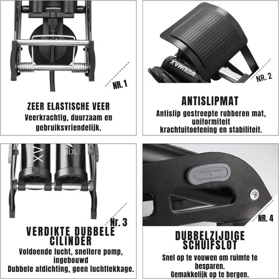 Aura® Fietspomp met Drukmeter - Fietspomp Klein - Fietspomp Handmatig - met Hoge Druk Buffer - Handmatige Luchtpomp - 120 Psi Max - Zwart - 32cm x 14cm x 10cm — afbeelding 2