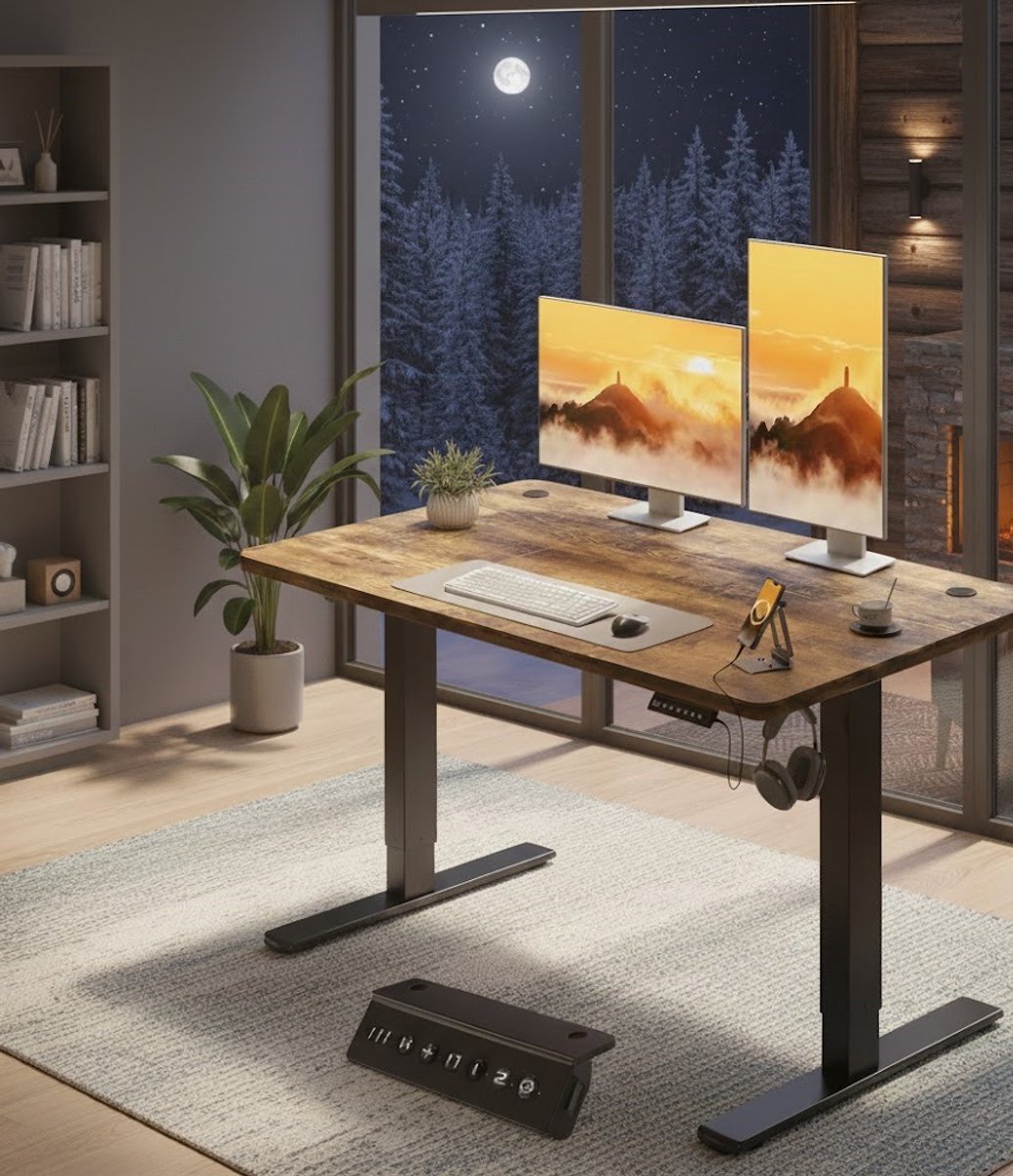 ErgoPro Elektrisch In Hoogte Verstelbaar Bureau 120x60 cm – Ergonomisch Sta-Zit Bureau met USB-oplaadpoort – Modern Bureau voor Thuis & Kantoor – A-Furniture
