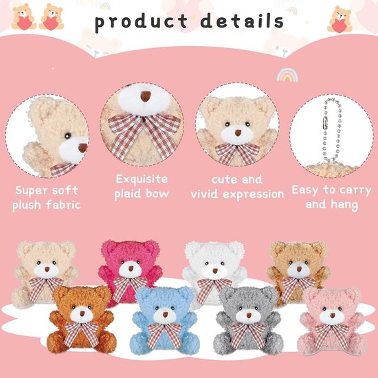24 Stuks Mini Pluche Beren (8cm) - Kleine Knuffel Dieren voor Sleutelhangers, Feestartikelen en Cadeautjes van Merkloos — afbeelding 4