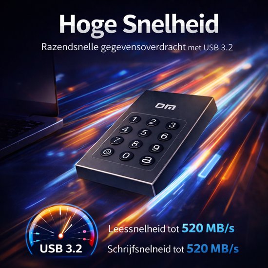 Perfect Speed Externe schijf 256GB - Pincode beveiliging - USB-C - 520MB/s van Merkloos — afbeelding 3