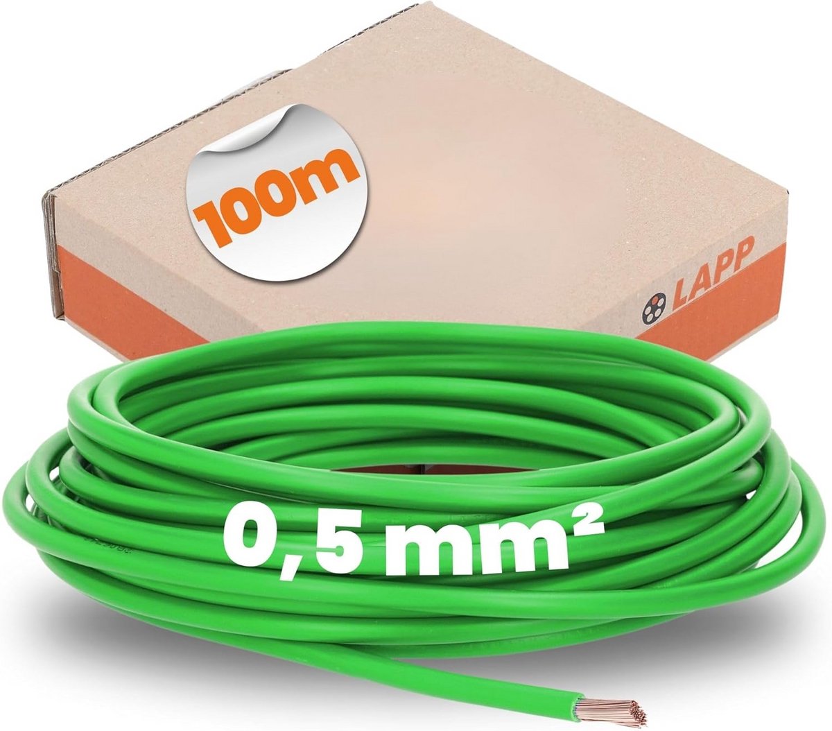 Elektrische Installatiekabel 1x0,50mm² 100 meter H05V-K Groen Draden