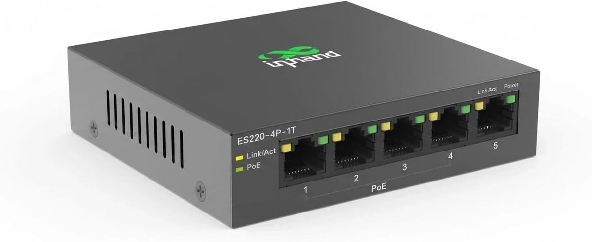 Gigabit Netwerk Switch met 4 PoE+ Poorten (Totaal 52W) - Plug & Play KVM Switch