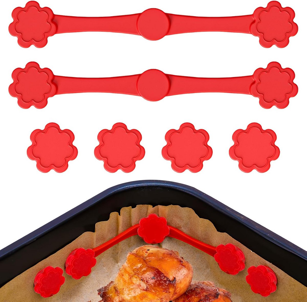 Hittebestendige Magnetische Clips voor Airfryer Bakpapier - 4 of 8 Stuks in Bloem- of Rond Model
