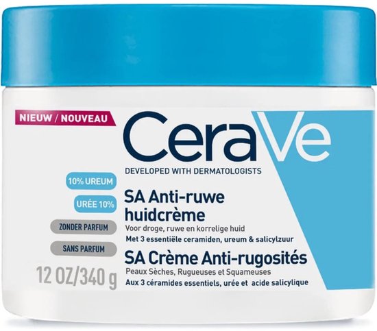 CeraVe SA Anti-ruwe huidcrème 340g met 10% ureum en salicylzuur. Voor droge, ruwe en korrelige huid. Zonder parfum.