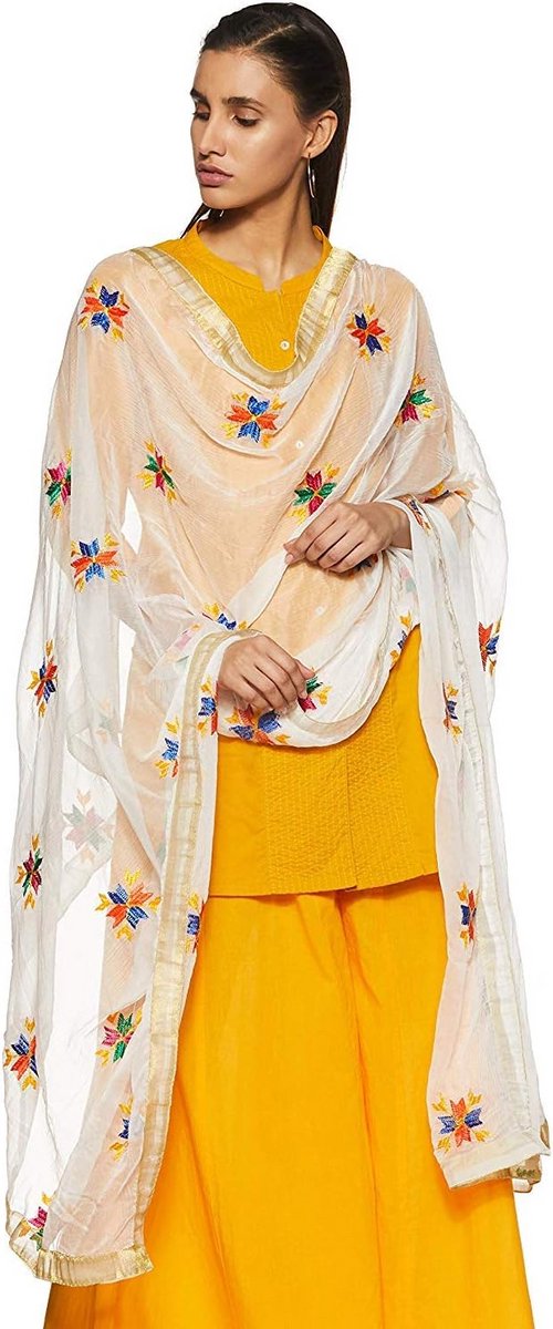 Hand Geborduurde Phulkari Dupatta Stola van Faux Chiffon