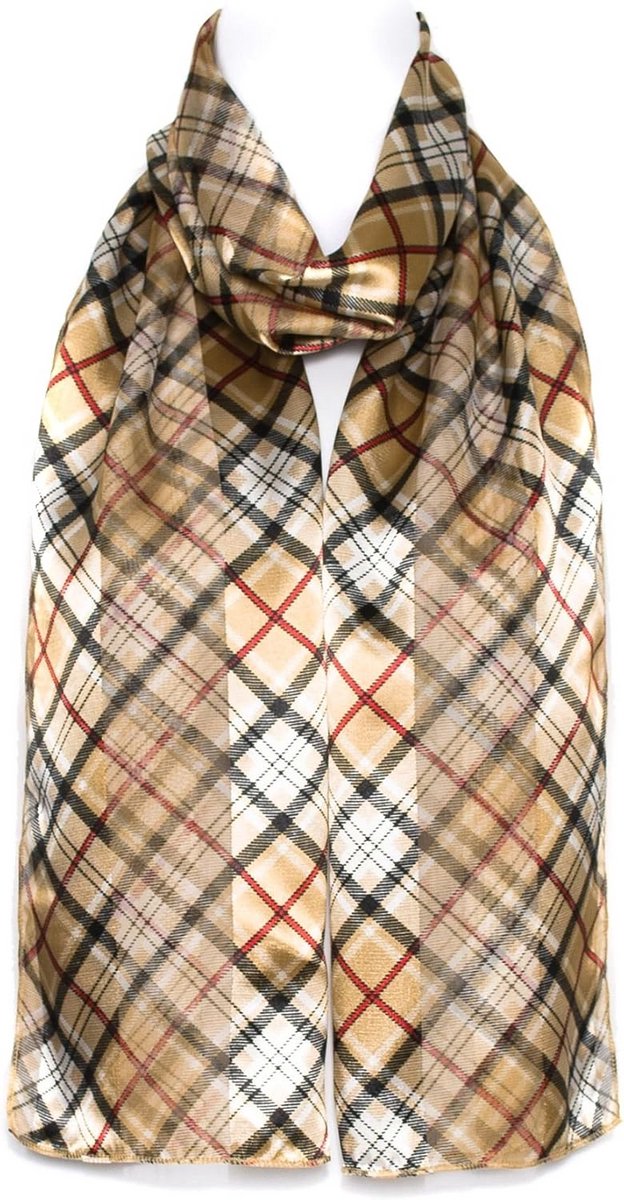 Lange Chiffon Sjaal met Schots Tartan Ruitpatroon - Zijdezacht en Elegant