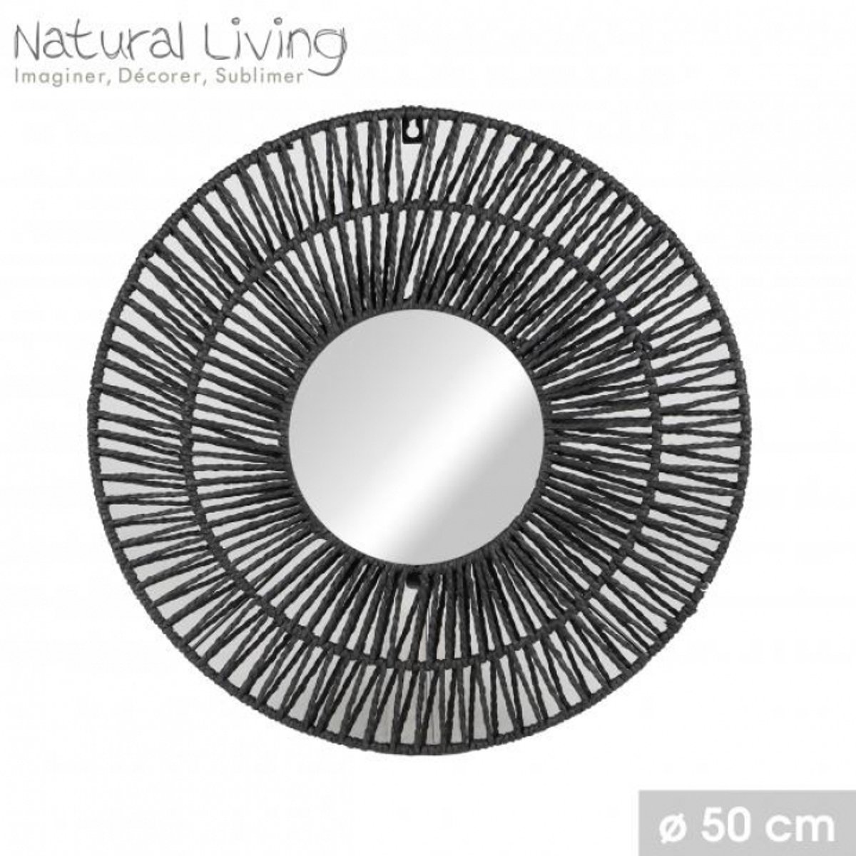 "NATURAL LIVING" Ronde spiegel SINA van papieren touw Ø50 cm zwart
