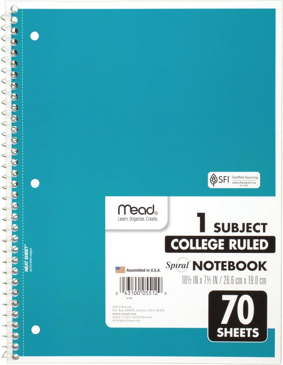 Spiraal Notebook College Blok 1 Vak Blauw - 70 Vel