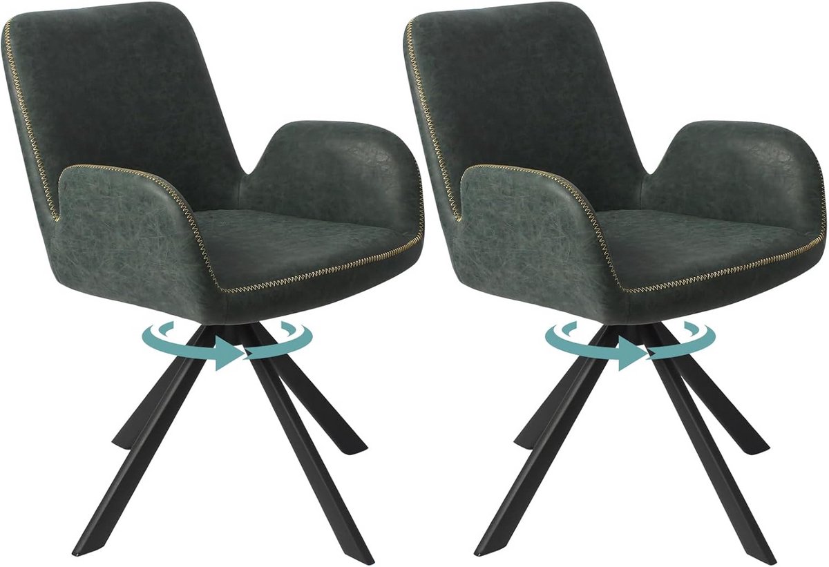 Draaibare eetkamerstoelen set van 2 met 360 graden draaifunctie en armleuningen