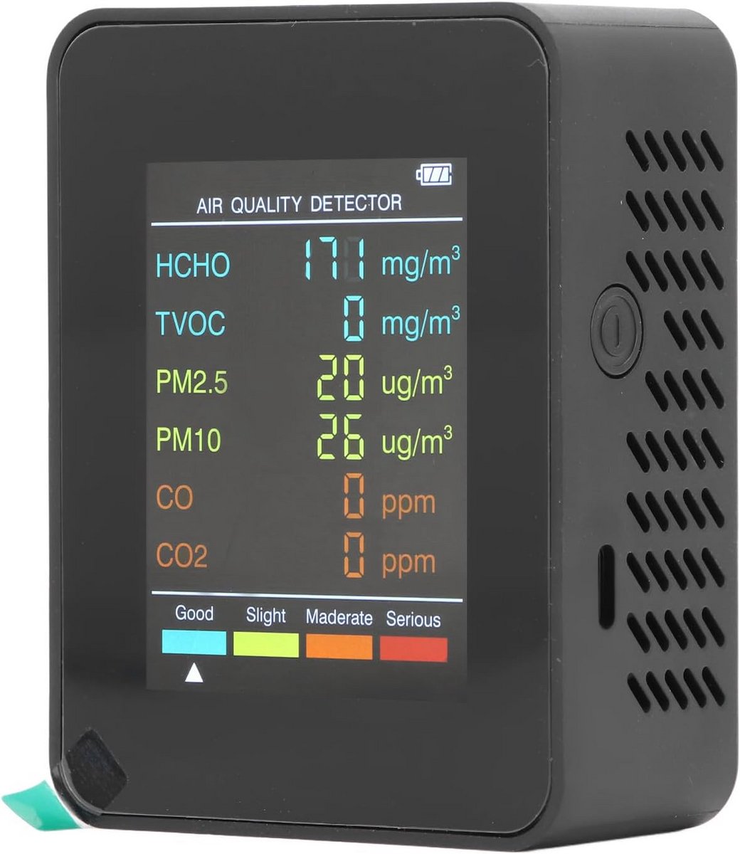 Slimme Luchtkwaliteitsmonitor 5-in-1 met CO2, TVOC, HCHO en Fijnstofmeting