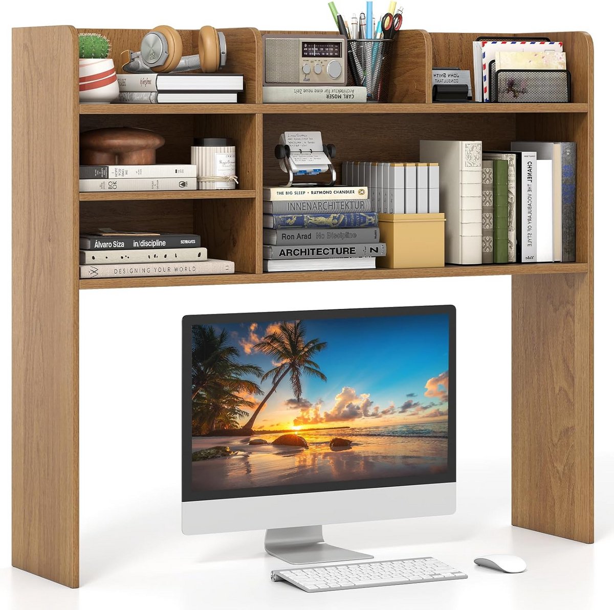 Verstelbaar Drie-laags Bureaurek met 6 Planken voor Monitor tot 32 Inch