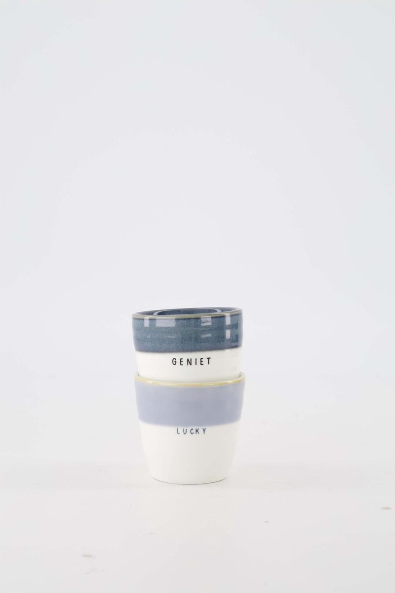 Zusss Cadeauset - Espressomokken - Verjaardag - Cadeau Keramiek Wit / Blauw