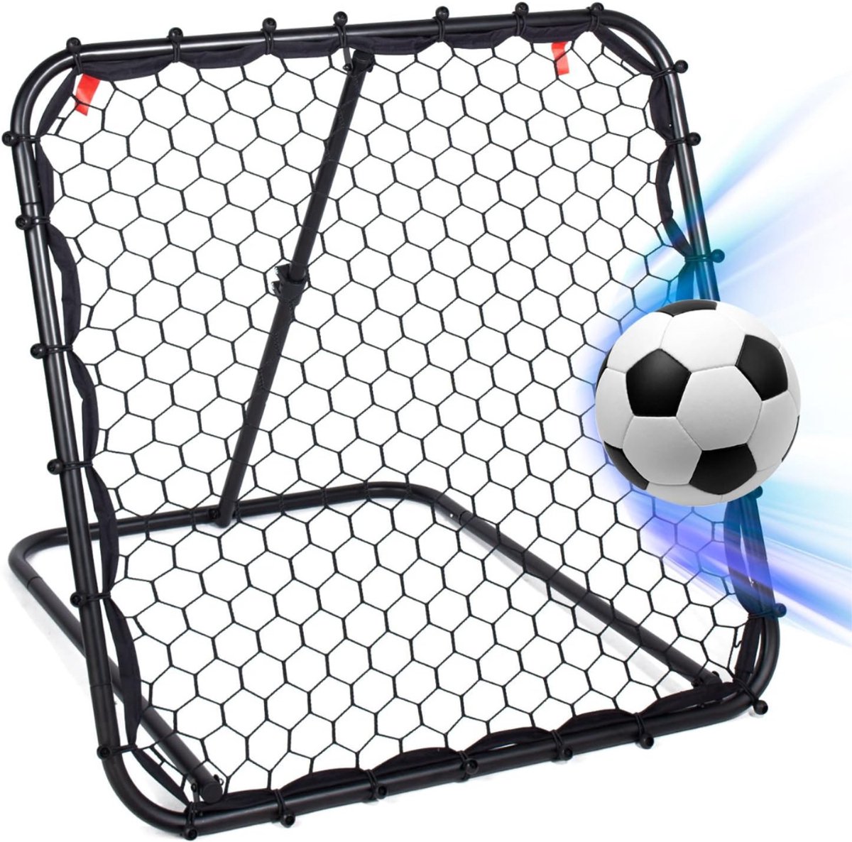 Florixa® Verstelbare Voetbal Rebounder 84 x 84 cm – Opvouwbaar en Geschikt voor Kinderen en Tieners - Zwart - 84cm x 84cm x 84cm