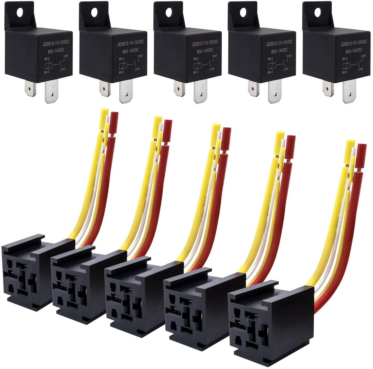 Pack van 5 Stuks 12V 4-Pins Automotive Relais SPST Heavy Duty Schakelaar