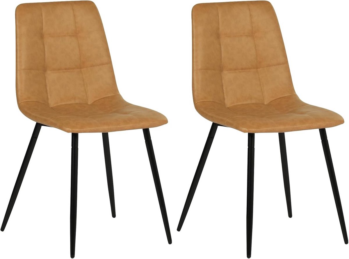 Set van 2 Eetkamerstoelen Kunstleer Modern Design Metalen Poten Bruin