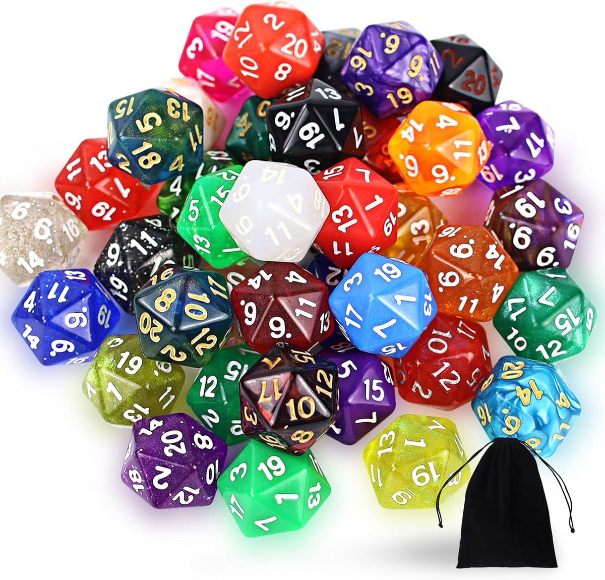 40 Stuks Polyedrische D20 Dobbelstenen Set in Willekeurige Kleuren voor RPG en Tafelspellen