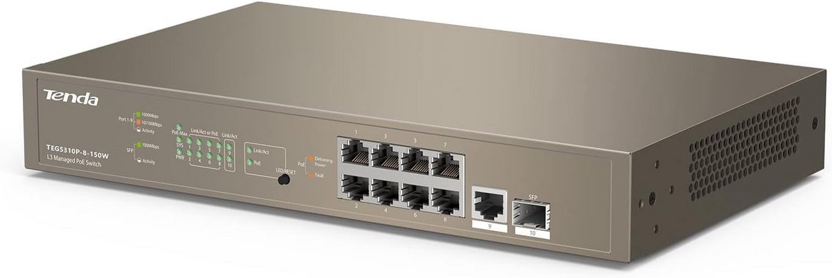 Gigabit Netwerk Switch met 8 PoE Poorten en SFP Slot