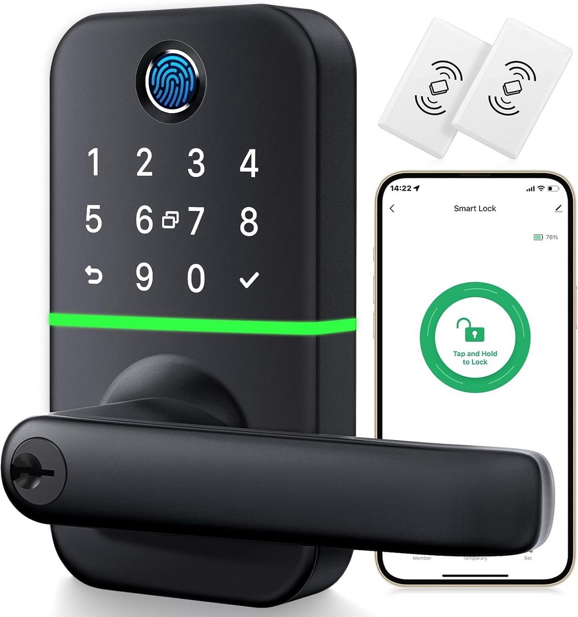 Slim Deurslot met Handvat en Toetsenbord - Keyless Toegang met Vingerafdruk en App Bediening