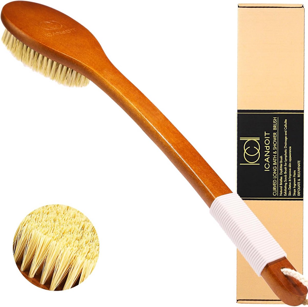 Natuurlijke Sisal Doucheborstel met Lang Gebogen Handvat voor Exfoliëren
