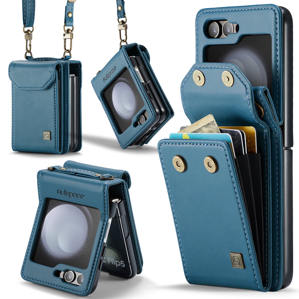 Luxe Flip Case met RFID Bescherming Kaarthouder voor Samsung Galaxy Z Flip 5 _ Blauw