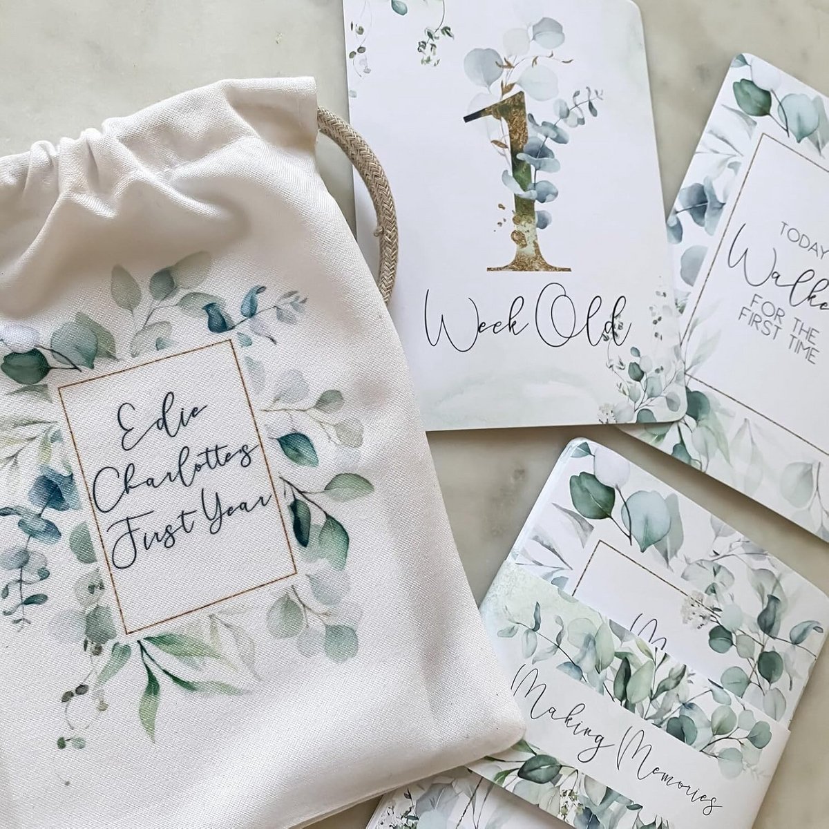 Mijlpaal Kaarten Baby Eucalyptus Set - Fotografie Props en Aankondiging