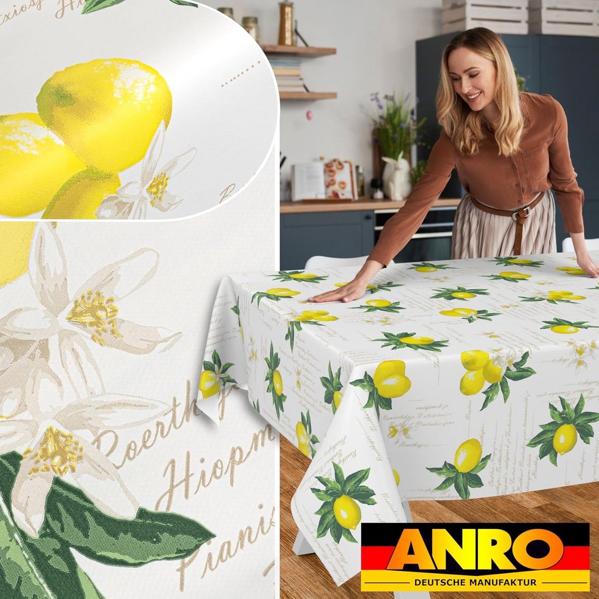 Afwasbaar tafelzeil rond ovaal rechthoekig 100 x 140 cm met citroenen