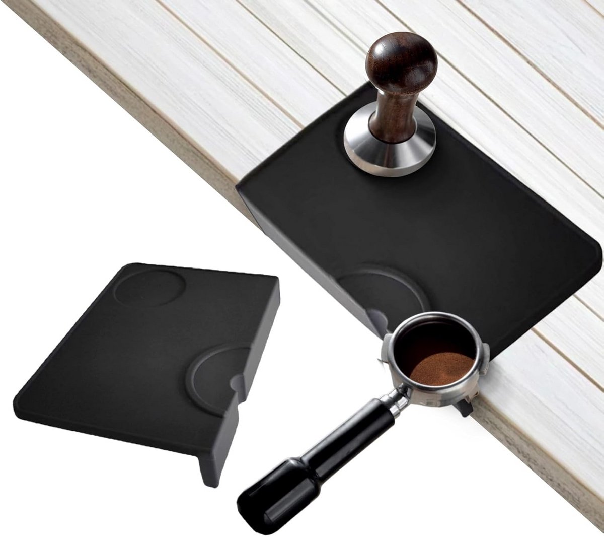 Siliconen koffiemat met anti-slip en tafelrandbescherming, houder voor portafilter en zeef, 20,5 x 15 cm