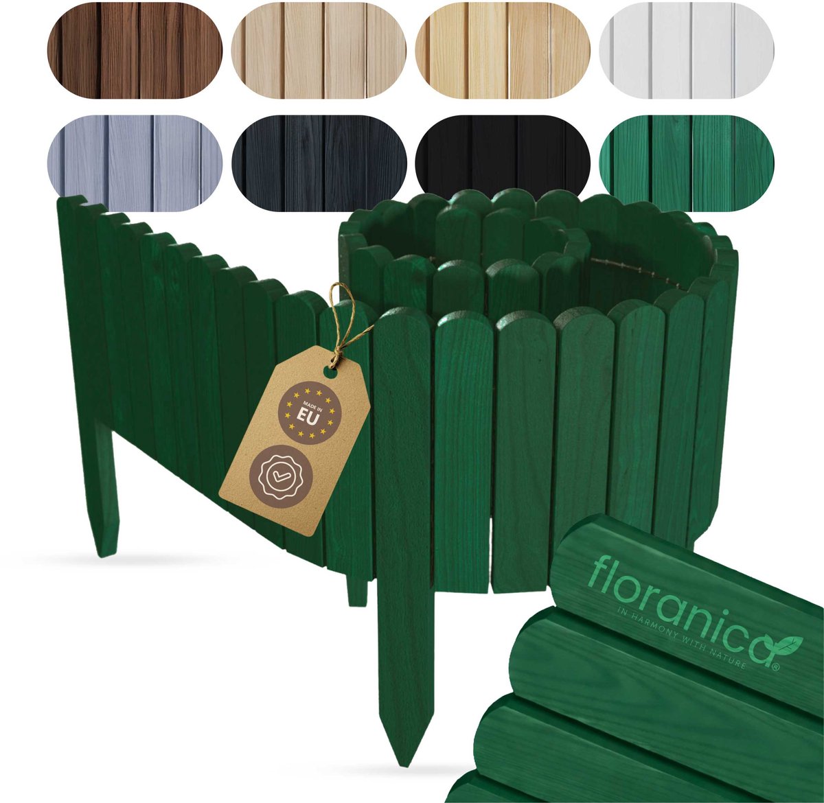 Floranica borderrand plantenborder 30 x 200 cm groen graskant houten tuinafsluiting houten hekwerk flexibele rollborder