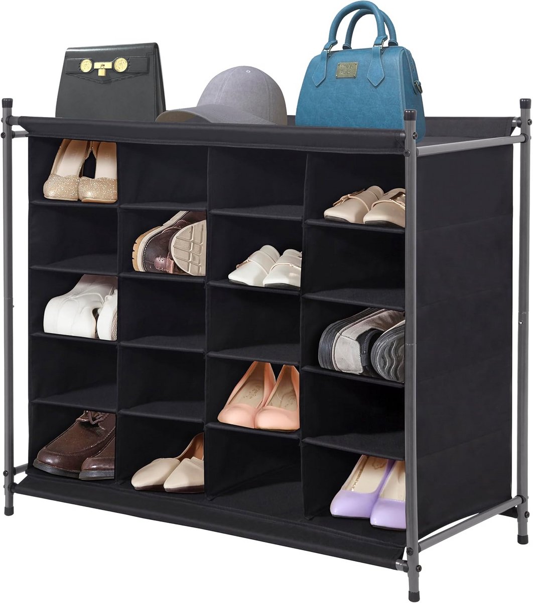 Stapelbare Schoenenorganizer - 20 Kubussen - Zwart - Ruimtebesparend Opbergrek voor Schoenen