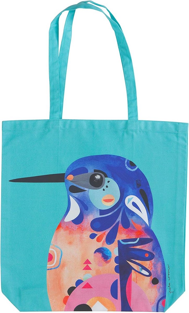 Grote Katoenen Tote Bag met Ijsvogel Design - Duurzaam en Stijlvol