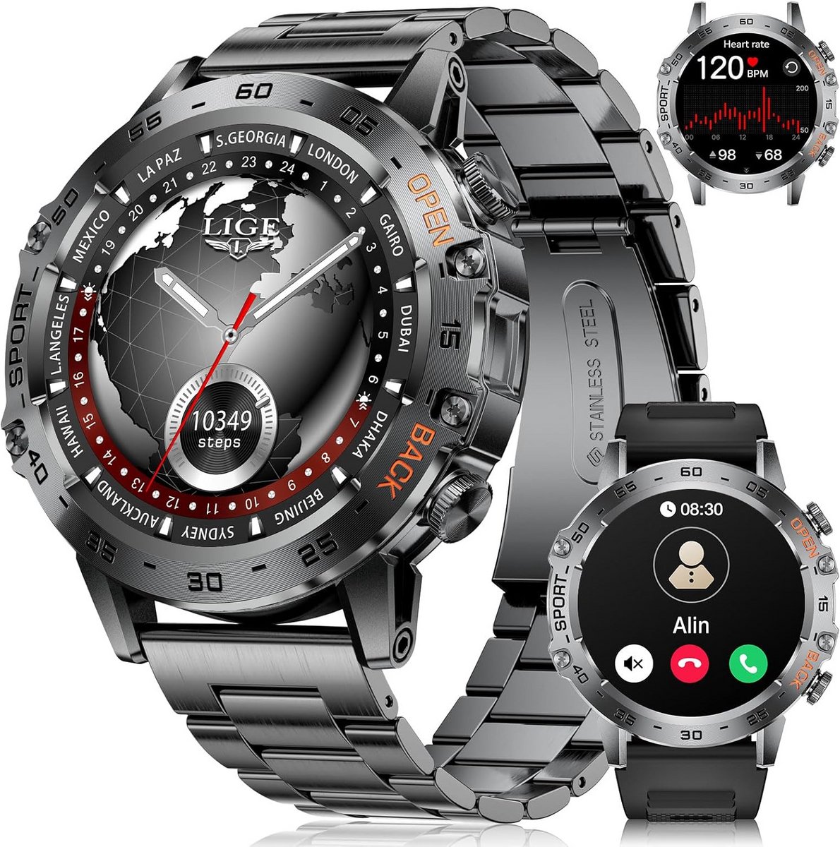 Smartwatch Heren met Bellen, 1.45" AMOLED Scherm, IP68 Waterdicht, Hartslag & Slaapmonitoring