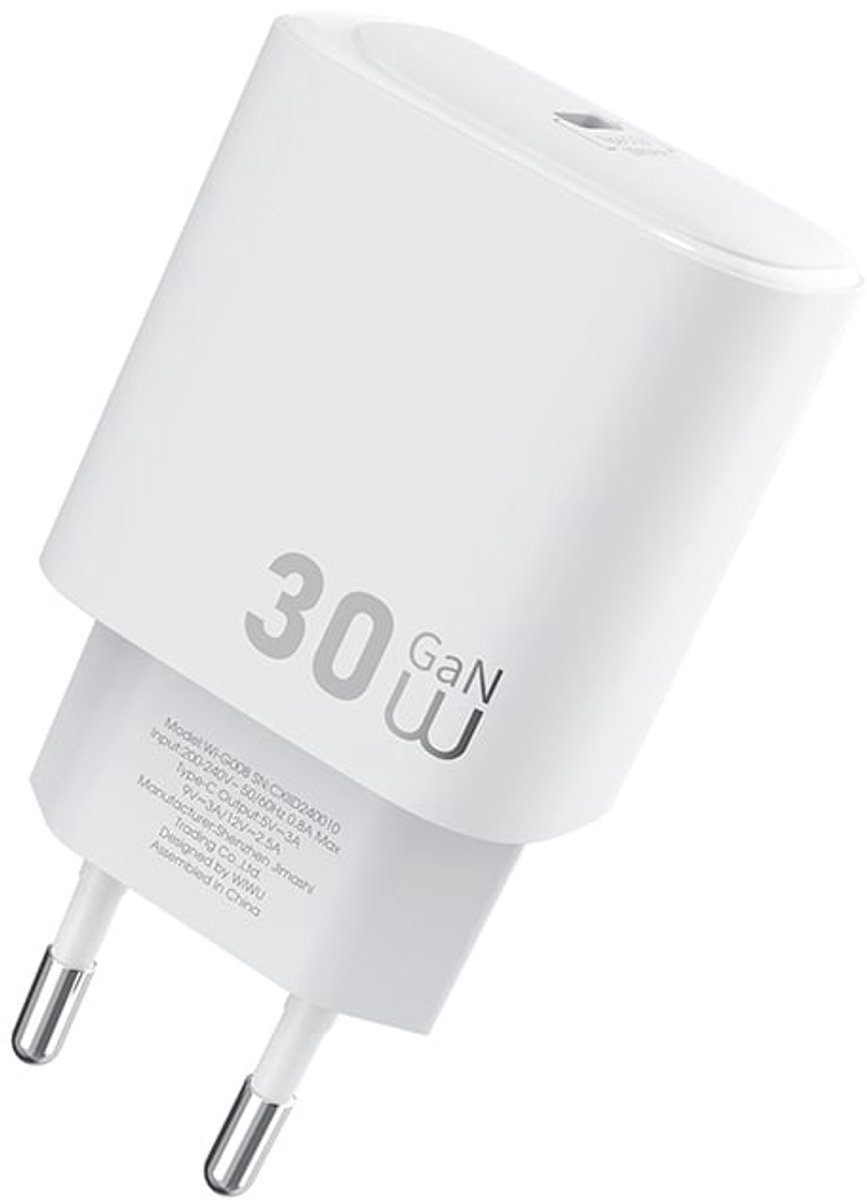 WiWU USB-C snellader 30W – Alleen oplader – Wit