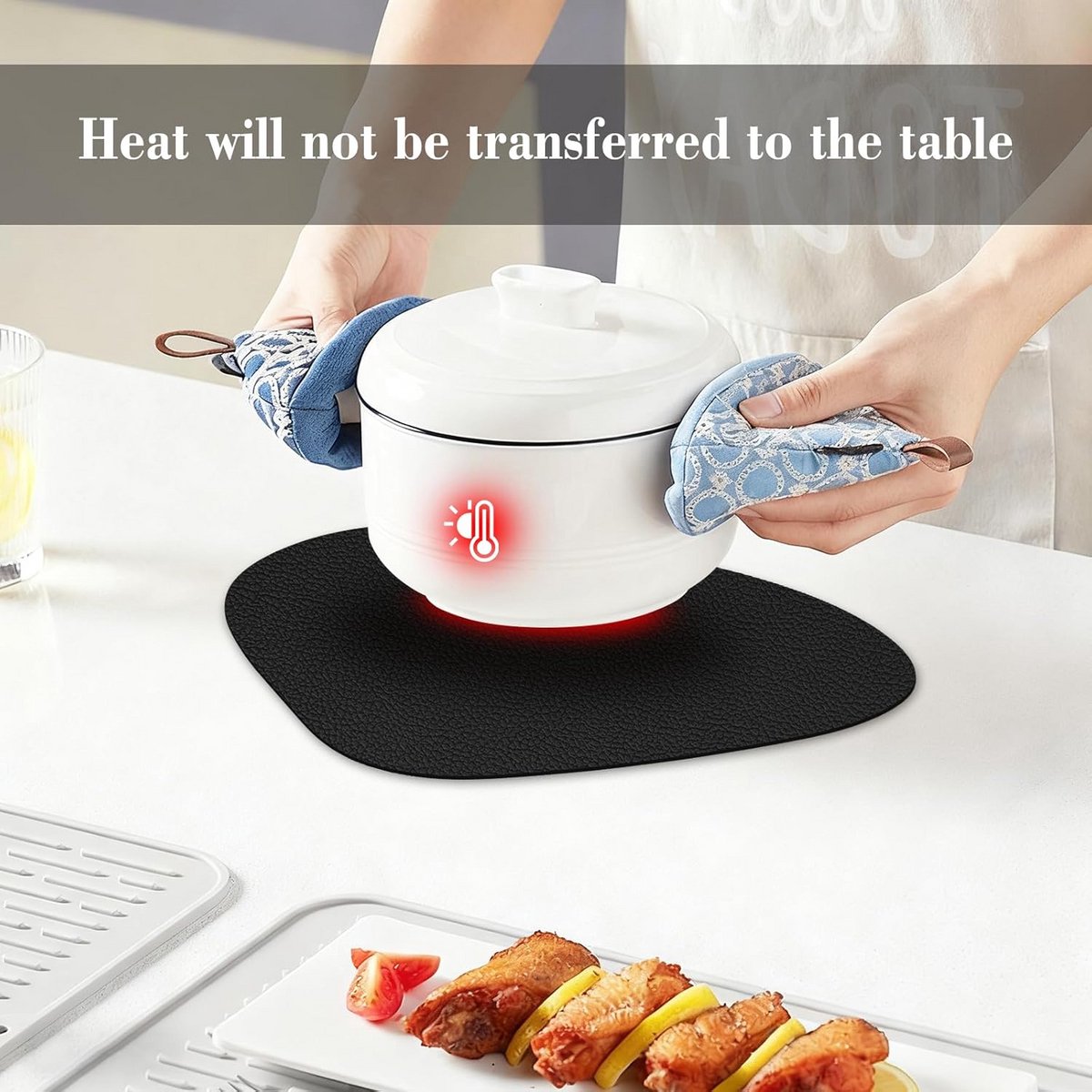 Set van 8 Ronde Placemats en Onderzetters van Leer, Hittebestendig en Antislip