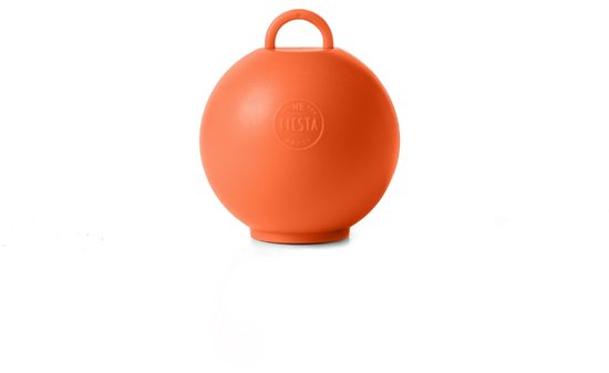 Oranje ballon gewicht met lus en 'Wefiesta Party' logo. 75 gram.