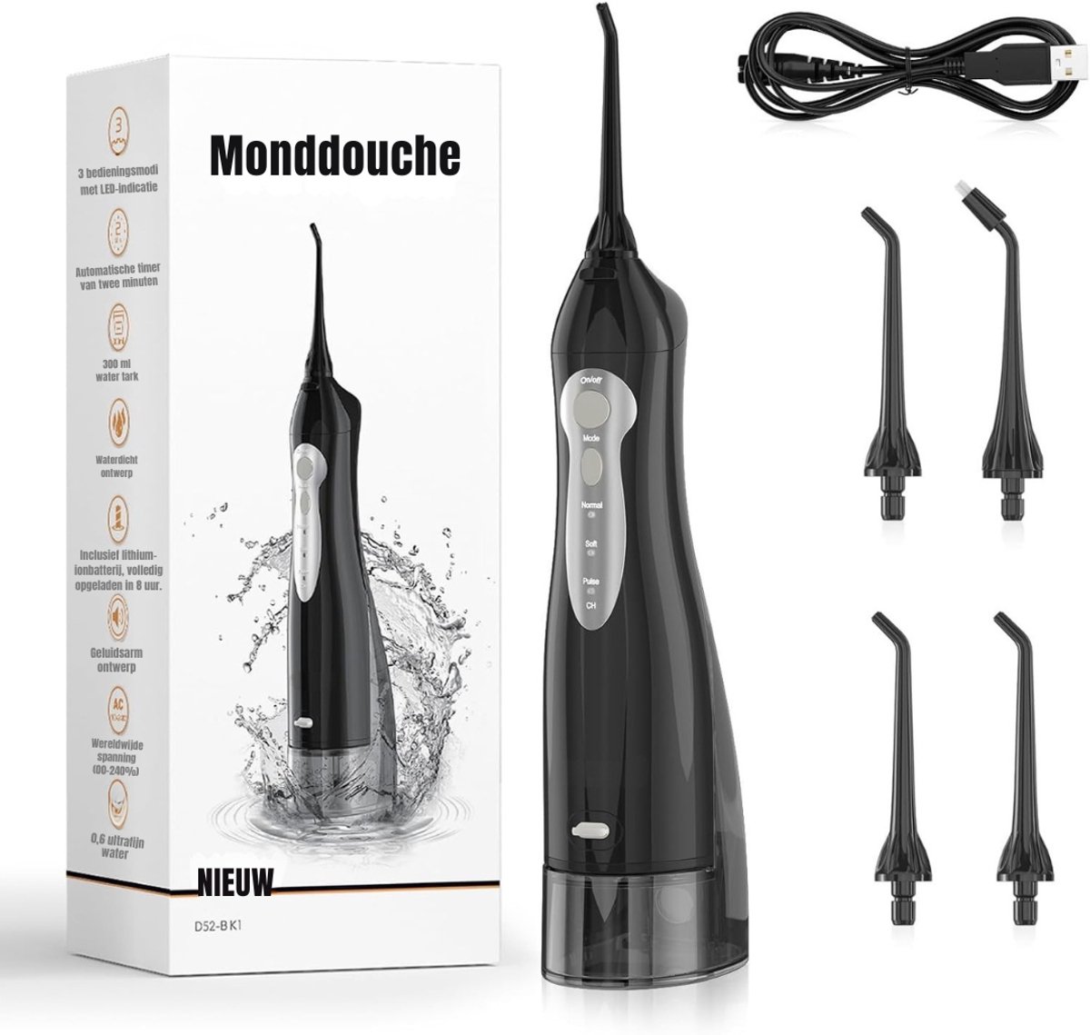 SCH® Monddouche - Waterflosser - Monddouche Waterflosser - Zwart - 25cm x 11cm x 7cm