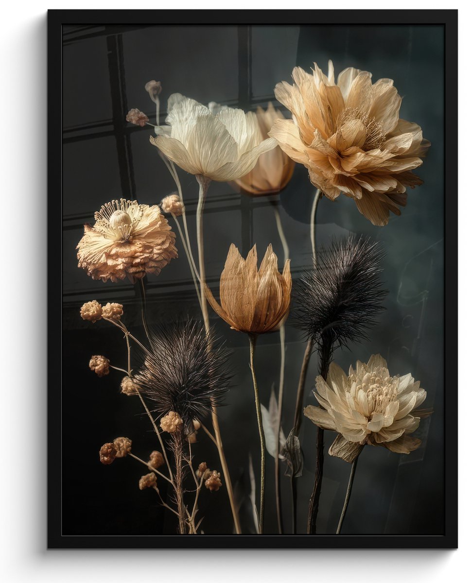 FrameYourWall Poster in lijst - Fotolijst 50x70 cm - Posters - Boeket - Bloemen - Licht - Zwart - Posterlijst zwart - Decoratie - Wanddecoratie woonkamer - Muurdecoratie slaapkamer