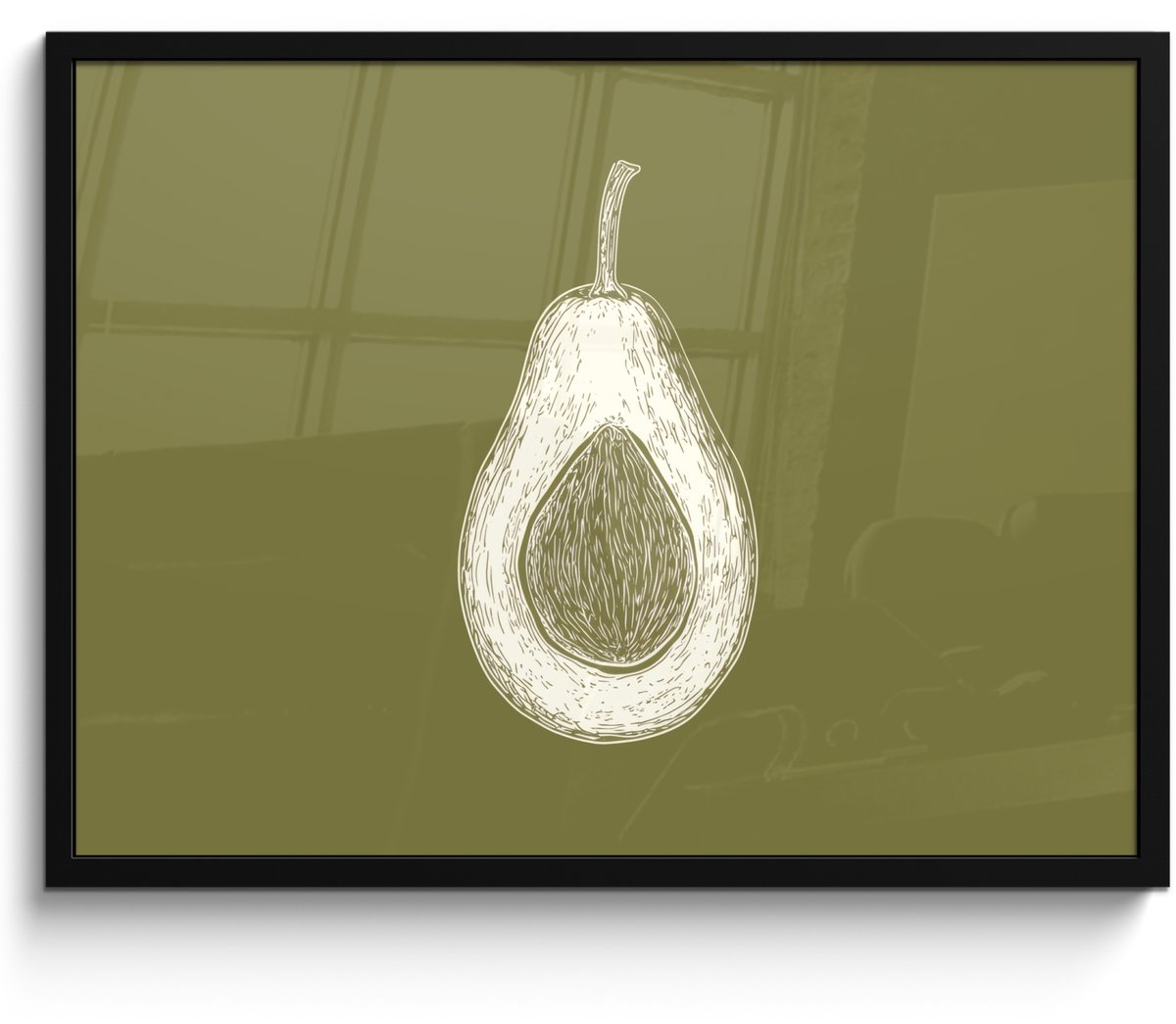 FrameYourWall Poster in lijst - Fotolijst 70x50 cm - Posters - Avocado - Minimalistisch - Illustratie - Groen - Posterlijst zwart - Decoratie - Wanddecoratie woonkamer - Muurdecoratie slaapkamer