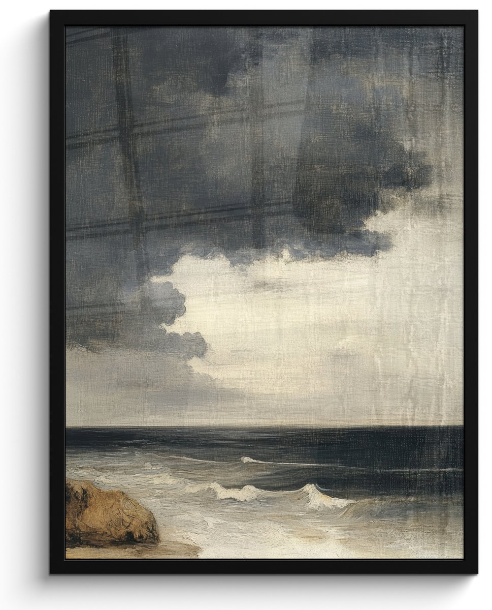 FrameYourWall Poster in lijst - Fotolijst 50x70 cm - Posters - Kust - Golven - Rots - Storm - Posterlijst zwart - Decoratie - Wanddecoratie woonkamer - Muurdecoratie slaapkamer Zee - Storm