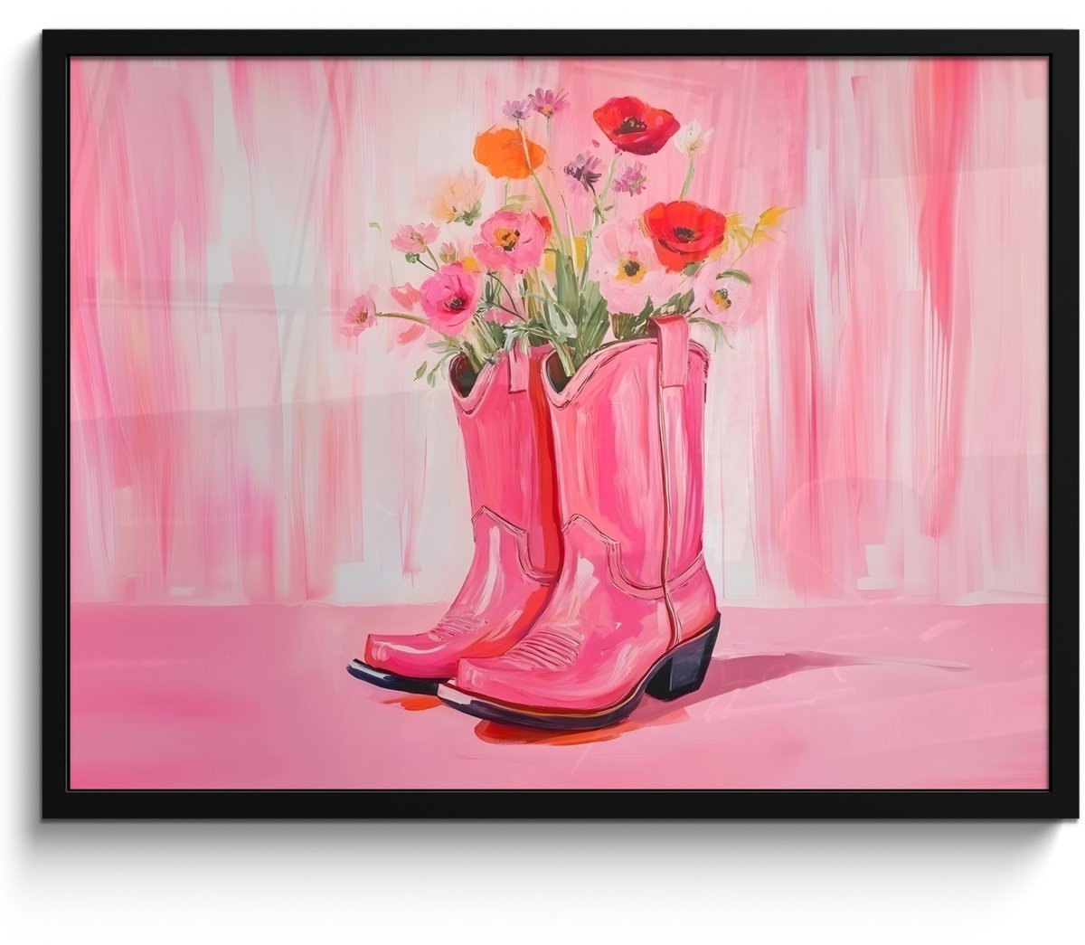 FrameYourWall Poster in lijst - Fotolijst 70x50 cm - Posters - Roze - Bloemen - Cowboy - Posterlijst zwart - Decoratie - Wanddecoratie woonkamer - Muurdecoratie slaapkamer Cowboylaarzen