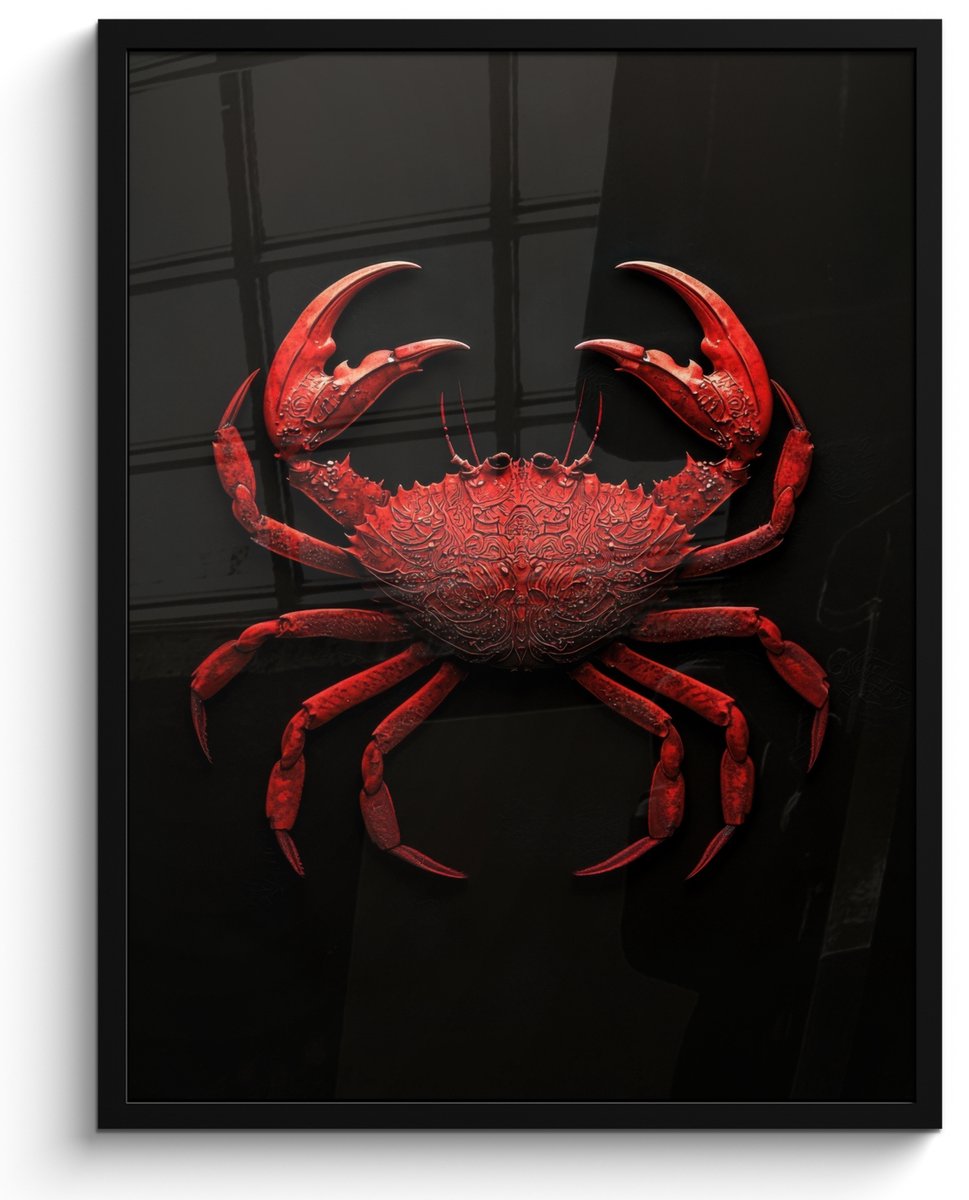 FrameYourWall Poster in lijst - Fotolijst 50x70 cm - Posters - Krab - Rood - Vissen - Schaaldieren - Posterlijst zwart - Decoratie - Wanddecoratie woonkamer - Muurdecoratie slaapkamer