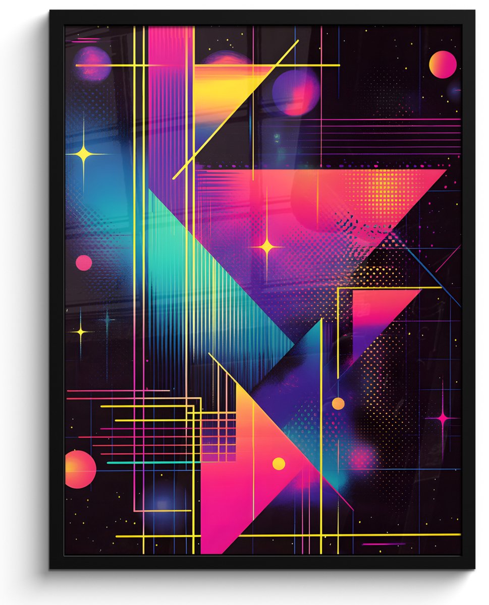 FrameYourWall Poster in lijst - Fotolijst 50x70 cm - Posters - Driehoeken - Cirkels - Abstract - Sterren - Posterlijst zwart - Decoratie - Wanddecoratie woonkamer - Muurdecoratie slaapkamer