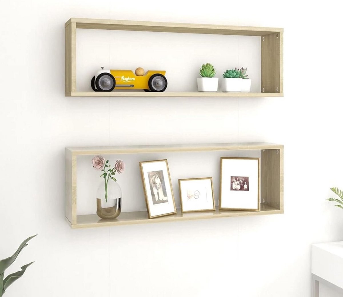 2 Stuks Kubus Zwevende Wandplanken Set - Wastafel voor Woonkamer, Badkamer & Keuken - Sono