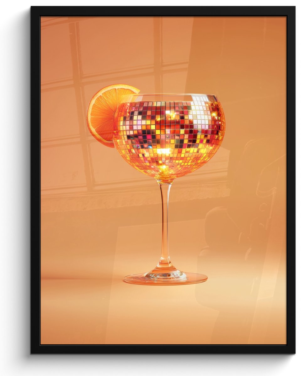 FrameYourWall Fotolijst inclusief poster - Posterlijst 50x70 cm - Posters - Drank - Oranje - Glitter - Disco - Foto in lijst - Keuken decoratie muur - Wanddecoratie accessoires - Muurdecoratie - Schilderijen Disco - Cocktail