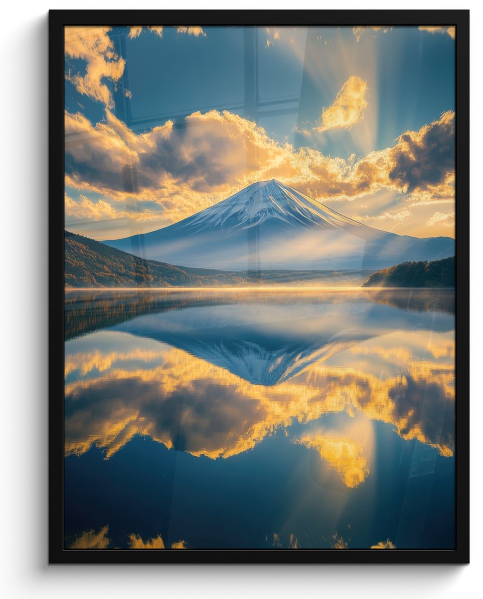 FrameYourWall Poster in lijst - Fotolijst 50x70 cm - Posters - Berg - Rivier - Zonsondergang - Posterlijst zwart - Decoratie - Wanddecoratie woonkamer - Muurdecoratie slaapkamer Landschap - Bergen