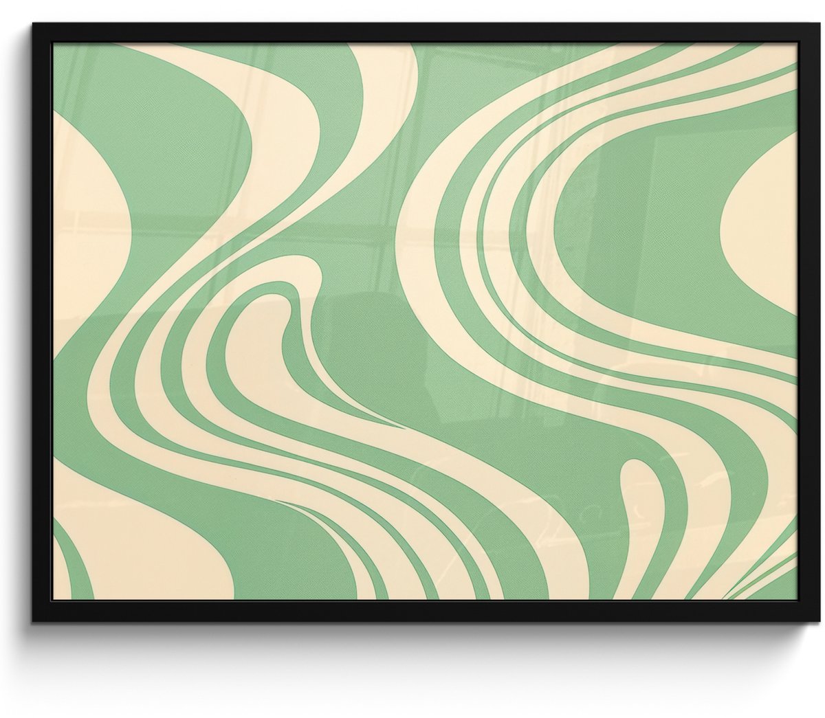 FrameYourWall Poster in lijst - Fotolijst 70x50 cm - Posters - Golvende lijnen - Mintgroen - Dansende vormen - Posterlijst zwart - Decoratie - Wanddecoratie woonkamer - Muurdecoratie slaapkamer