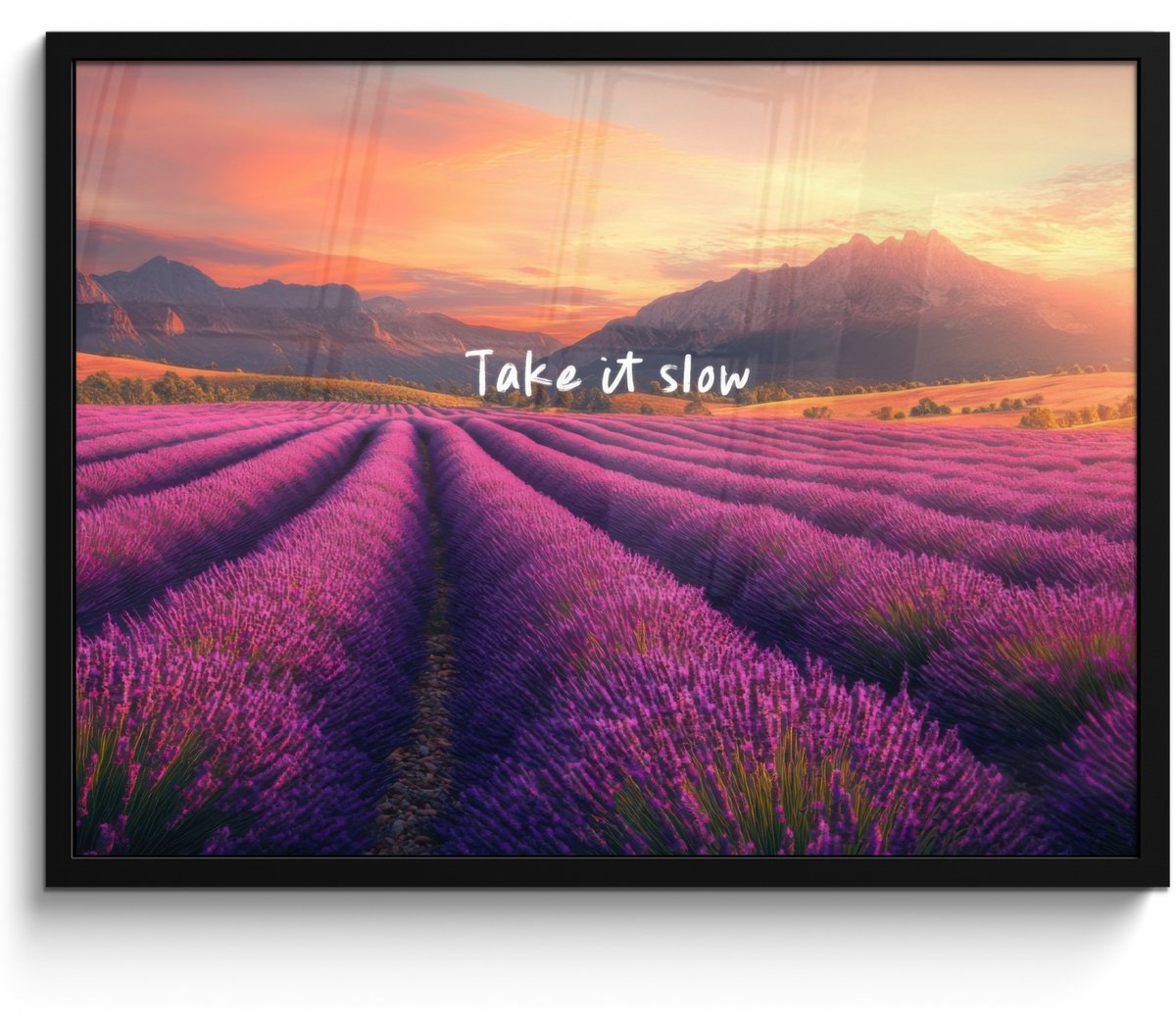FrameYourWall Poster in lijst - Fotolijst 70x50 cm - Posters - Lavendelveld - Quote - Zonsondergang - Posterlijst zwart - Decoratie - Wanddecoratie woonkamer - Muurdecoratie slaapkamer