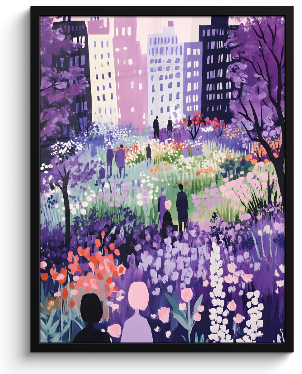 FrameYourWall Poster in lijst - Fotolijst 50x70 cm - Posters - Park - Bomen - Bloemen - Gebouwen - Posterlijst zwart - Decoratie - Wanddecoratie woonkamer - Muurdecoratie slaapkamer Park - Bomen - Gebouwen